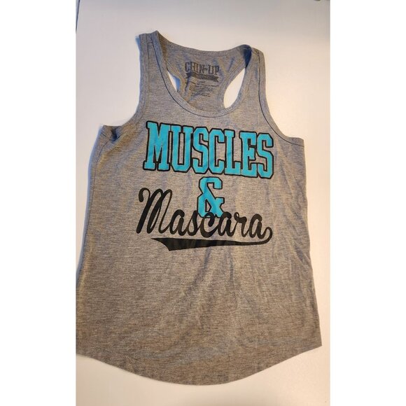 Chin Up Muscles & Mascara Tank Top Racerback Workout Gym‎ Activewear Small - Picture 3 of 7